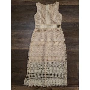 Soieblu Dress Sz Small Cream Beige Lace Cocktail Crotchet Midi (C2